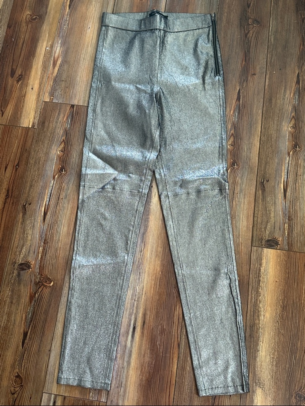 INTERMIX Metallic Gray High-Rise Skinny Leggings Lamb Leather 6